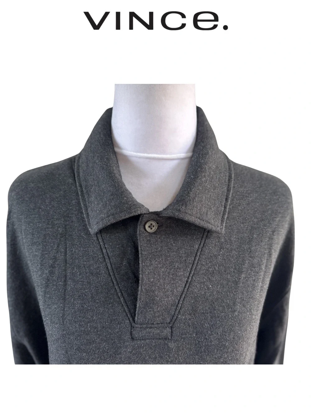 Vince Men’s Double-Face Long Sleeve Polo Gray Collar quarter zip Sweater cotton
